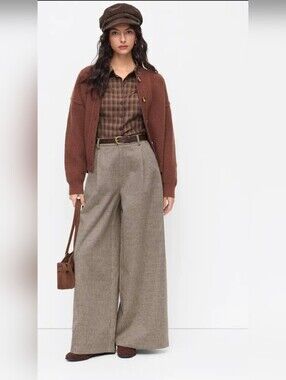 BNWT Cider Pants Brown Houndstooth Academic Retro Wide Leg Trouser L/ XL Geek